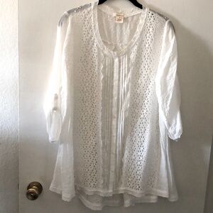Sundance Top Eyelet Lace Peasant Blouse Cottagecore Boho Prairie Flowy Medium